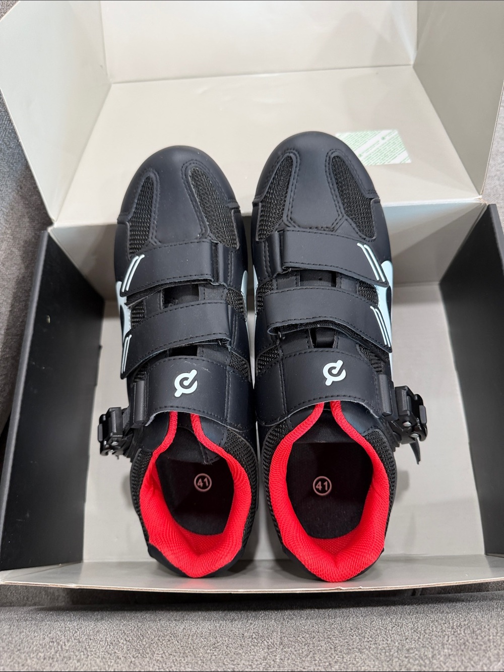 Peloton Black Cycling Shoes with Red Lining and White Accents
